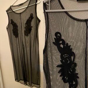 potters pot anthropologie mesh black dress sheer Embroidery vegas boudoir rave M